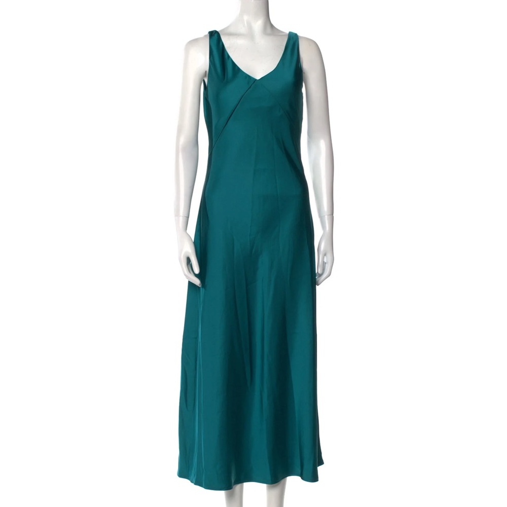 JOIE Teal Satin V Neck Dress